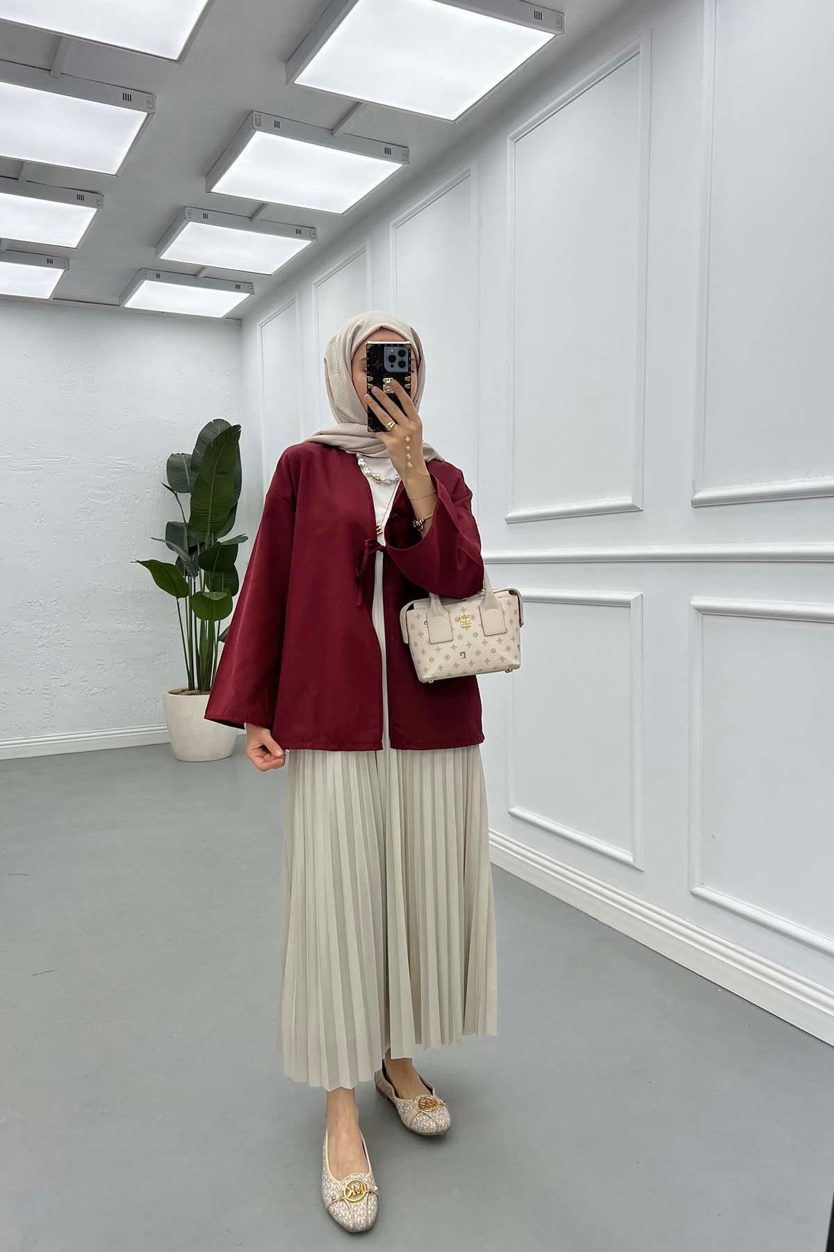 Sare Fashion Kimono Burgundy with Tie Detail