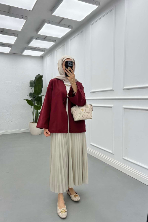 Sare Fashion Kimono Burgundy with Tie Detail