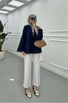 Sare Fashion Tie Detailed Kimono Navy Blue