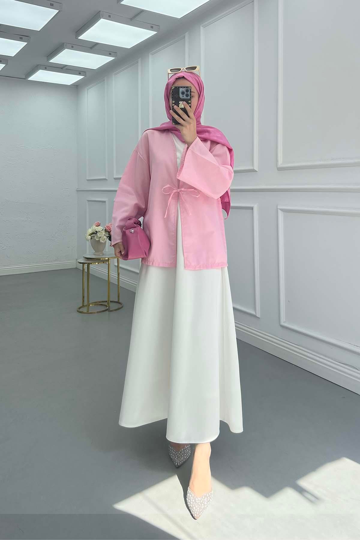 Sare Fashion Kimono Pink with Tie Detail