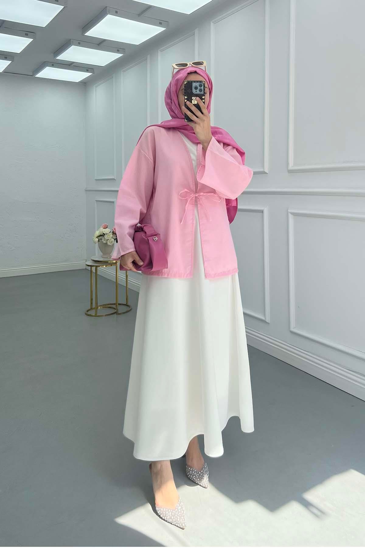 Sare Fashion Kimono Pink with Tie Detail