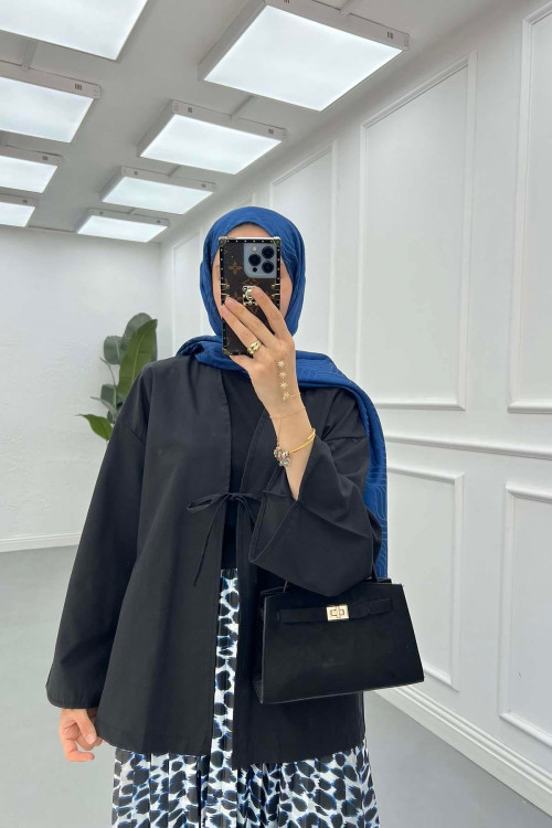 Sare Fashion Black Kimono with Tie Detail