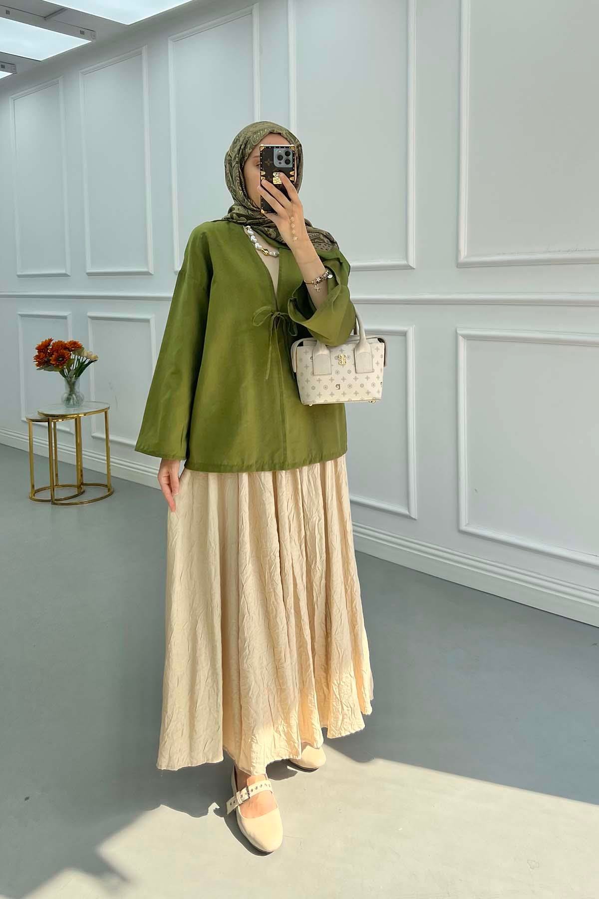 Sare Fashion Kimono Green with Tie Detail