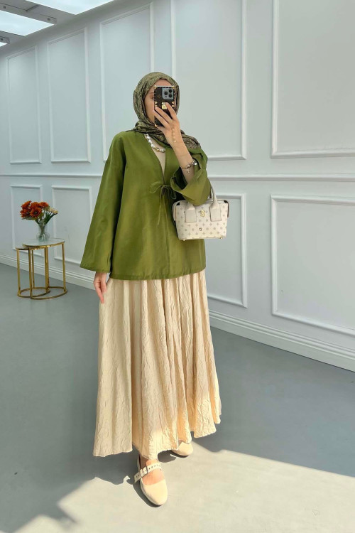 Sare Fashion Kimono Green with Tie Detail