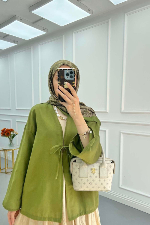 Sare Fashion Kimono Green with Tie Detail