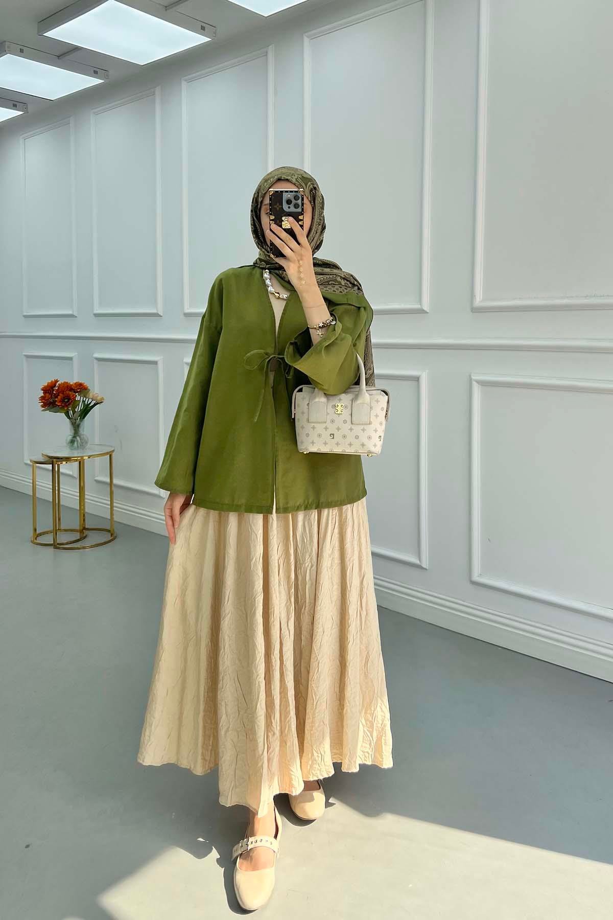 Sare Fashion Kimono Green with Tie Detail