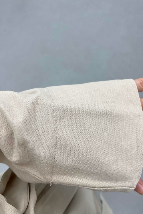 Sare Fashion Tie Detail Belted Suit Beige