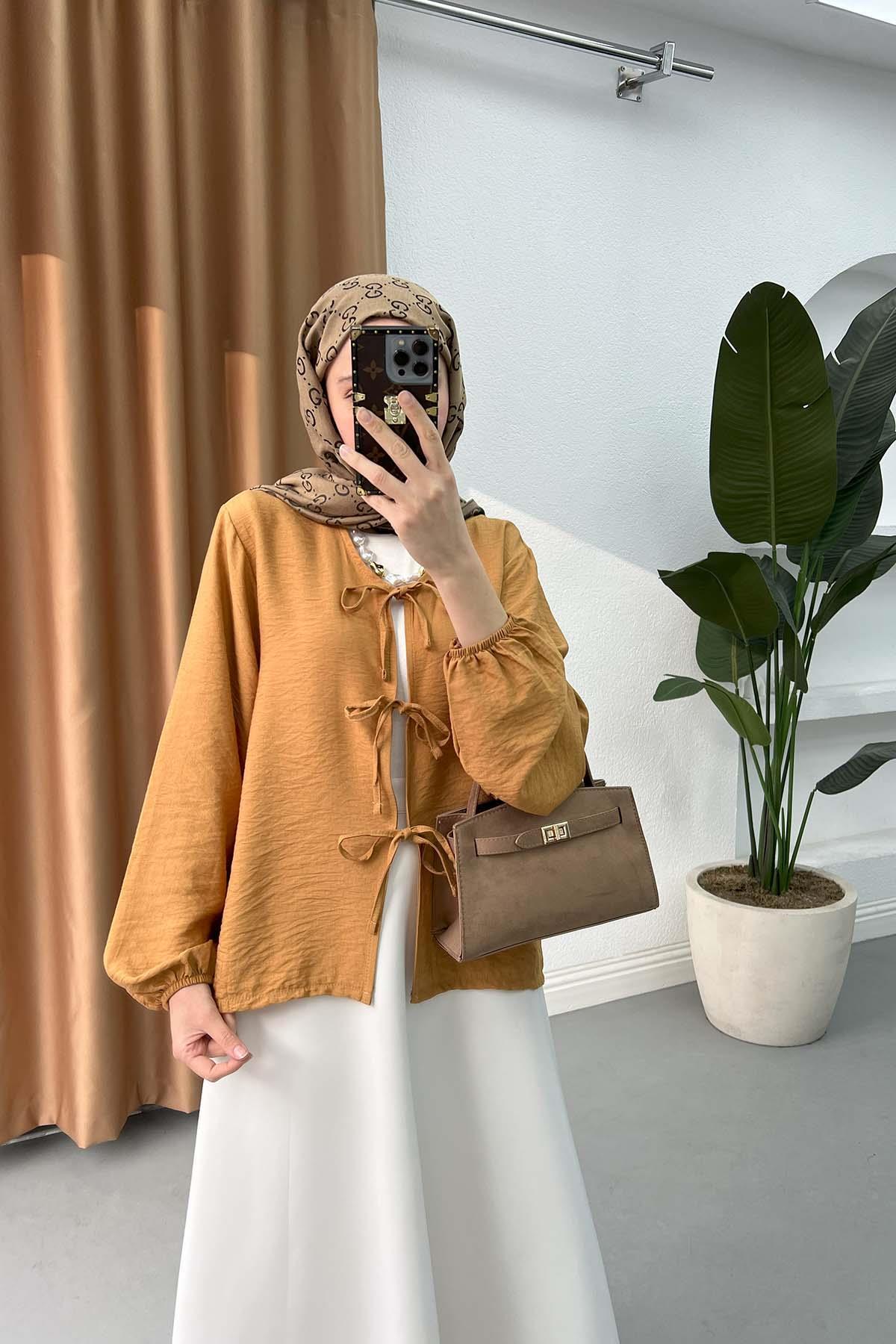 Sare Fashion Tied Blouse Camel