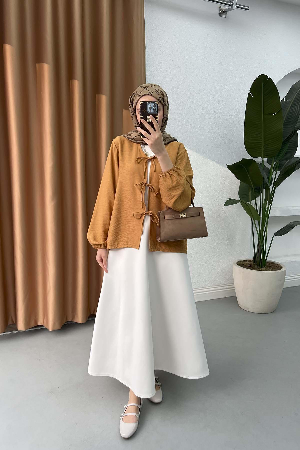 Sare Fashion Tied Blouse Camel