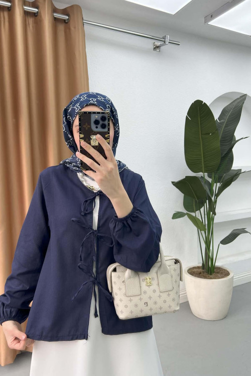 Sare Fashion Tied Blouse Navy Blue