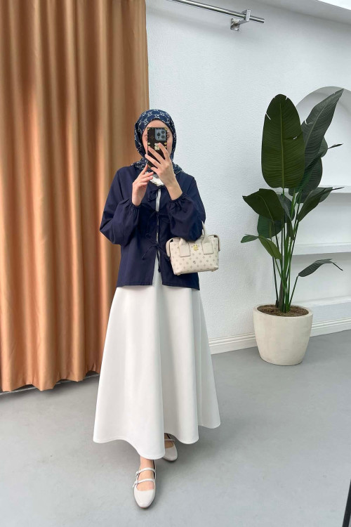Sare Fashion Tied Blouse Navy Blue