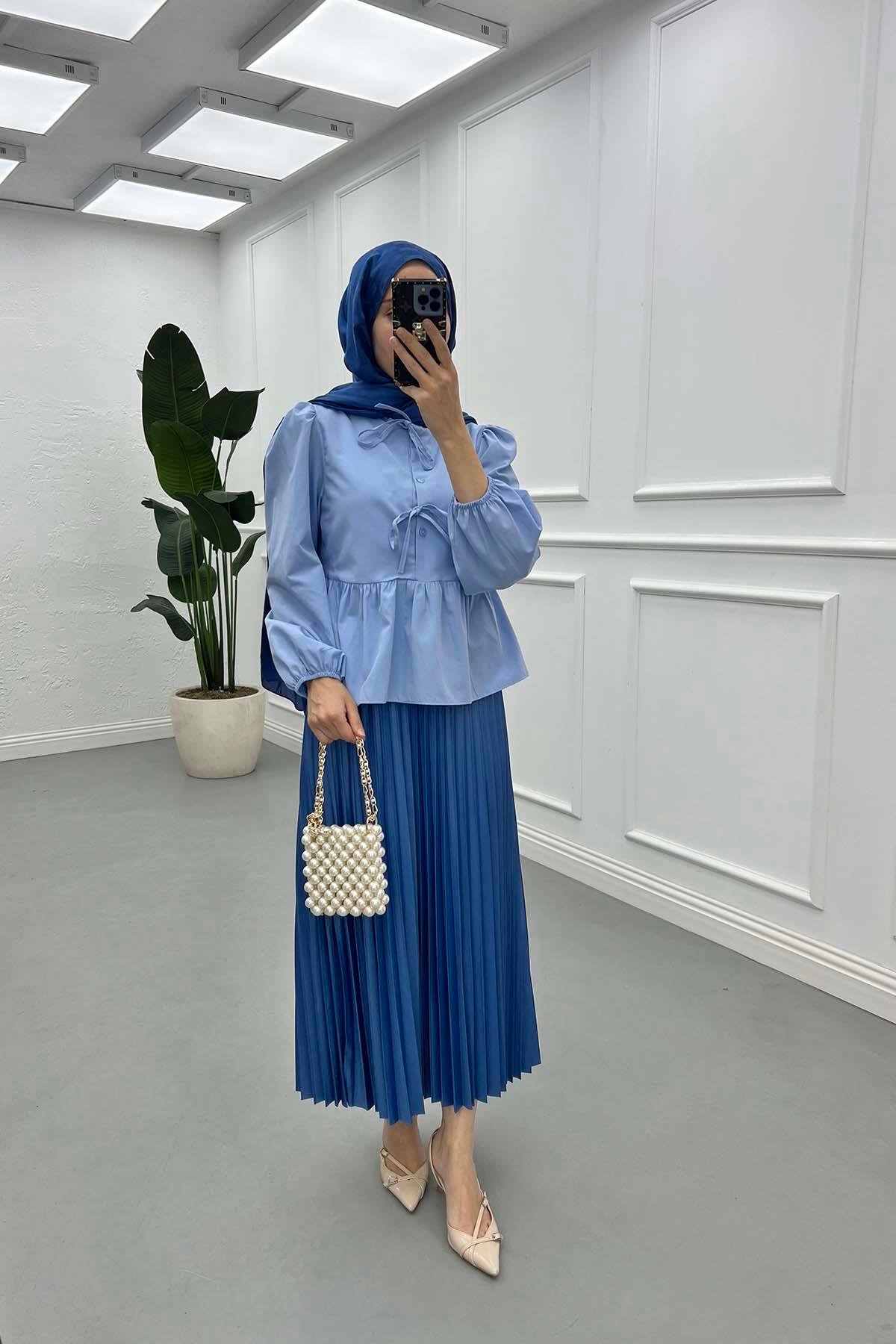 Sare Fashion Tied Blouse Blue