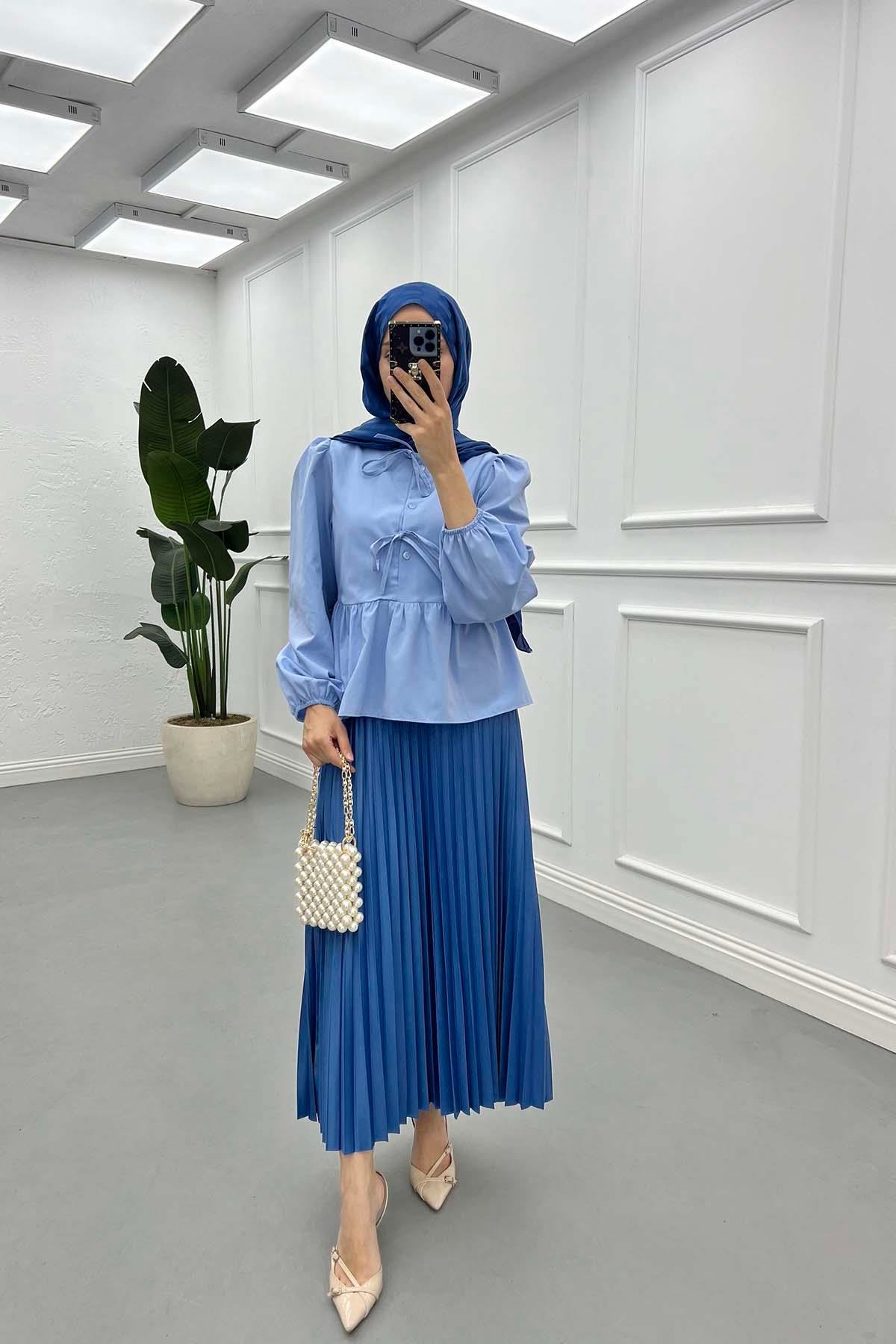 Sare Fashion Tied Blouse Blue