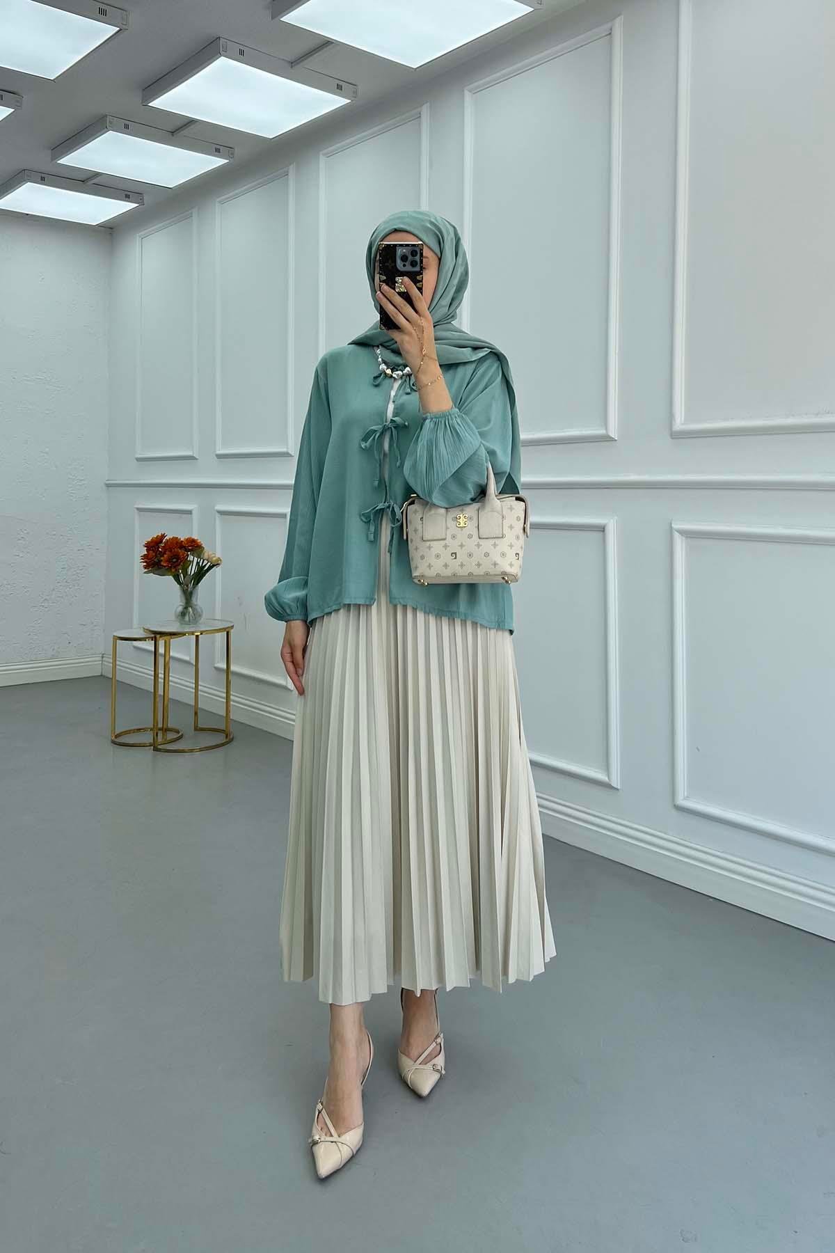 Sare Fashion Tied Blouse Aqua Green