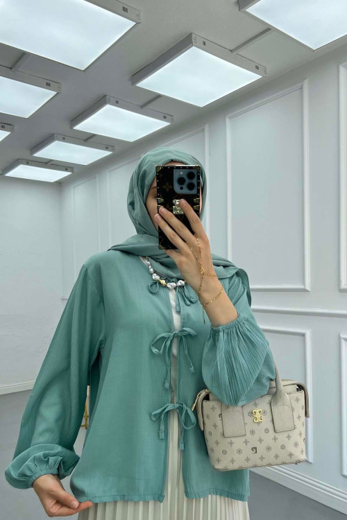 Sare Fashion Tied Blouse Aqua Green