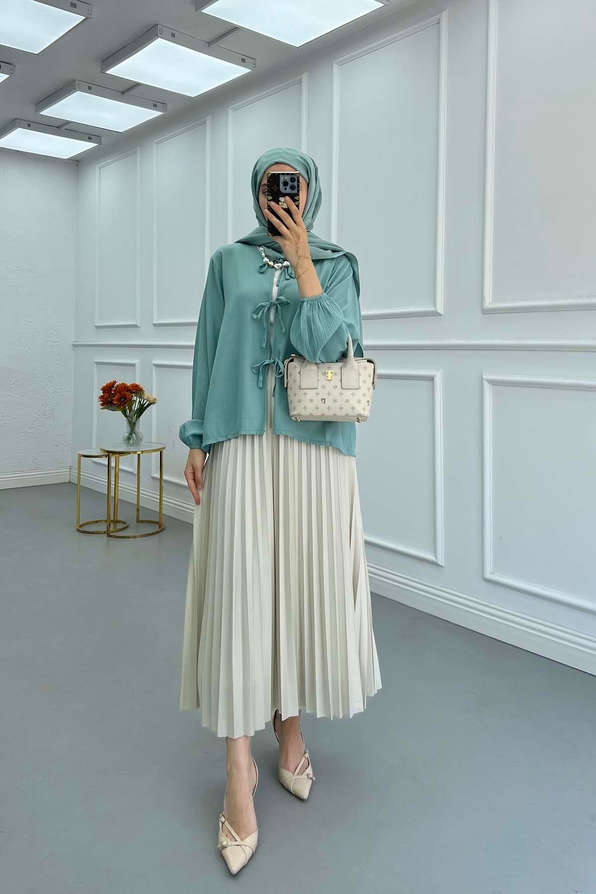 Sare Fashion Tied Blouse Aqua Green