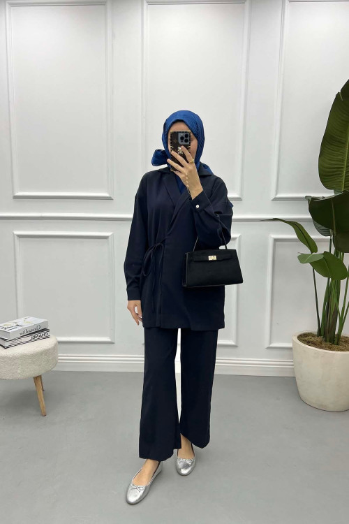 Tied Jacket Suit Navy Blue
