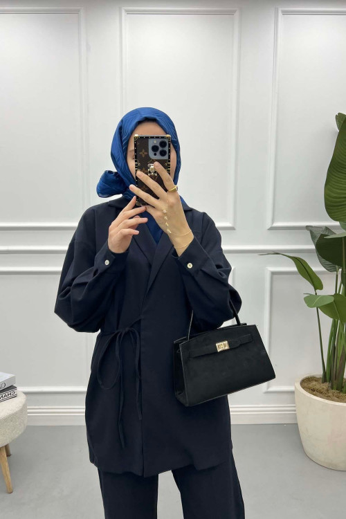Tied Jacket Suit Navy Blue