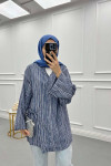 Tied Striped Kimono Navy Blue