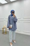 Tied Striped Kimono Navy Blue