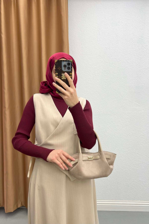 Tied Striped Vest Set Beige