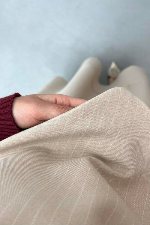 Tied Striped Vest Set Beige