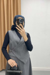 Tied Striped Vest Set Dark-Grey