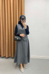 Tied Striped Vest Set Dark-Grey