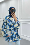 Tied Patterned Kimono Navy Blue