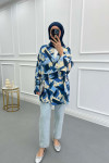 Tied Patterned Kimono Navy Blue