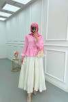 Sare Fashion Tie Button Detailed Shirt Pink