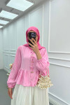 Sare Fashion Tie Button Detailed Shirt Pink