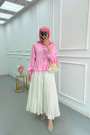 Sare Fashion Tie Button Detailed Shirt Pink