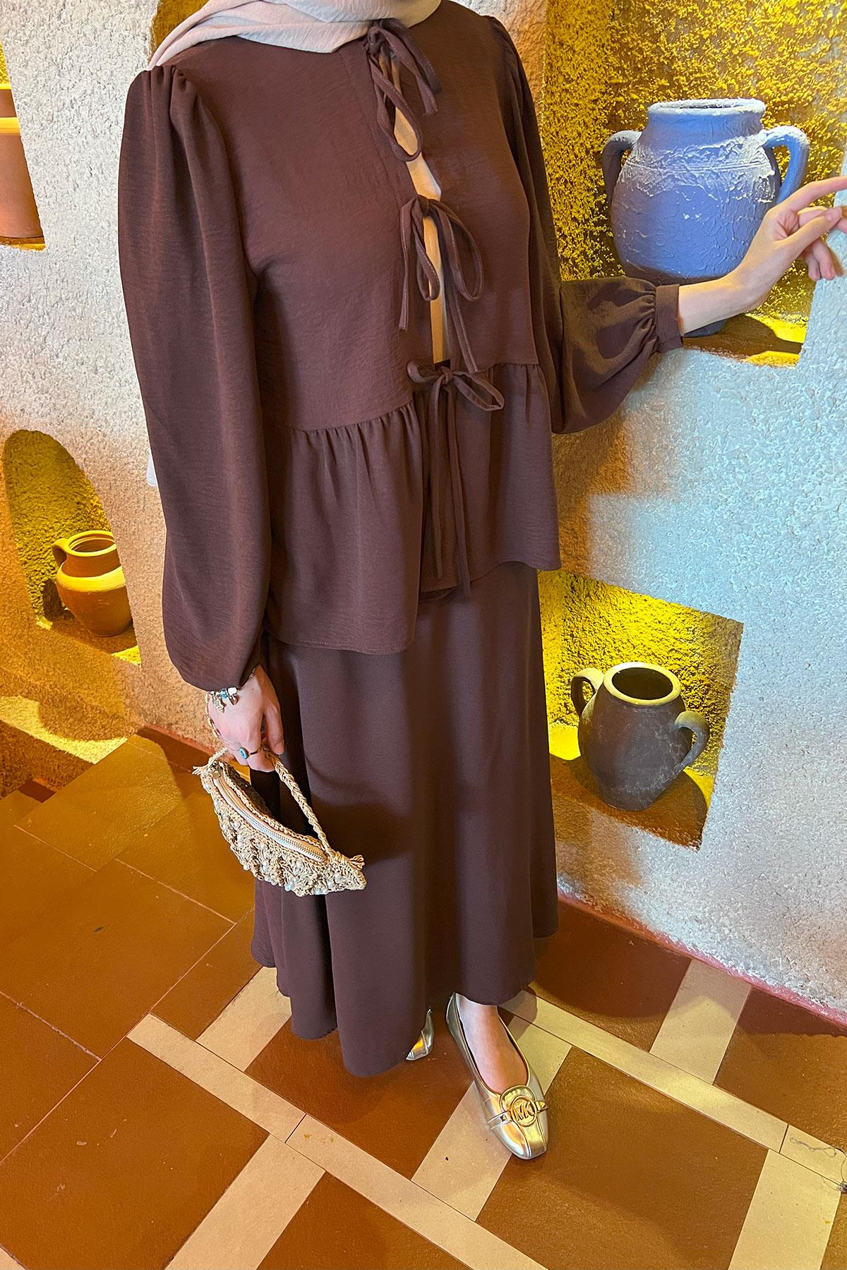 Sare Fashion Tied Skirt Set Brown