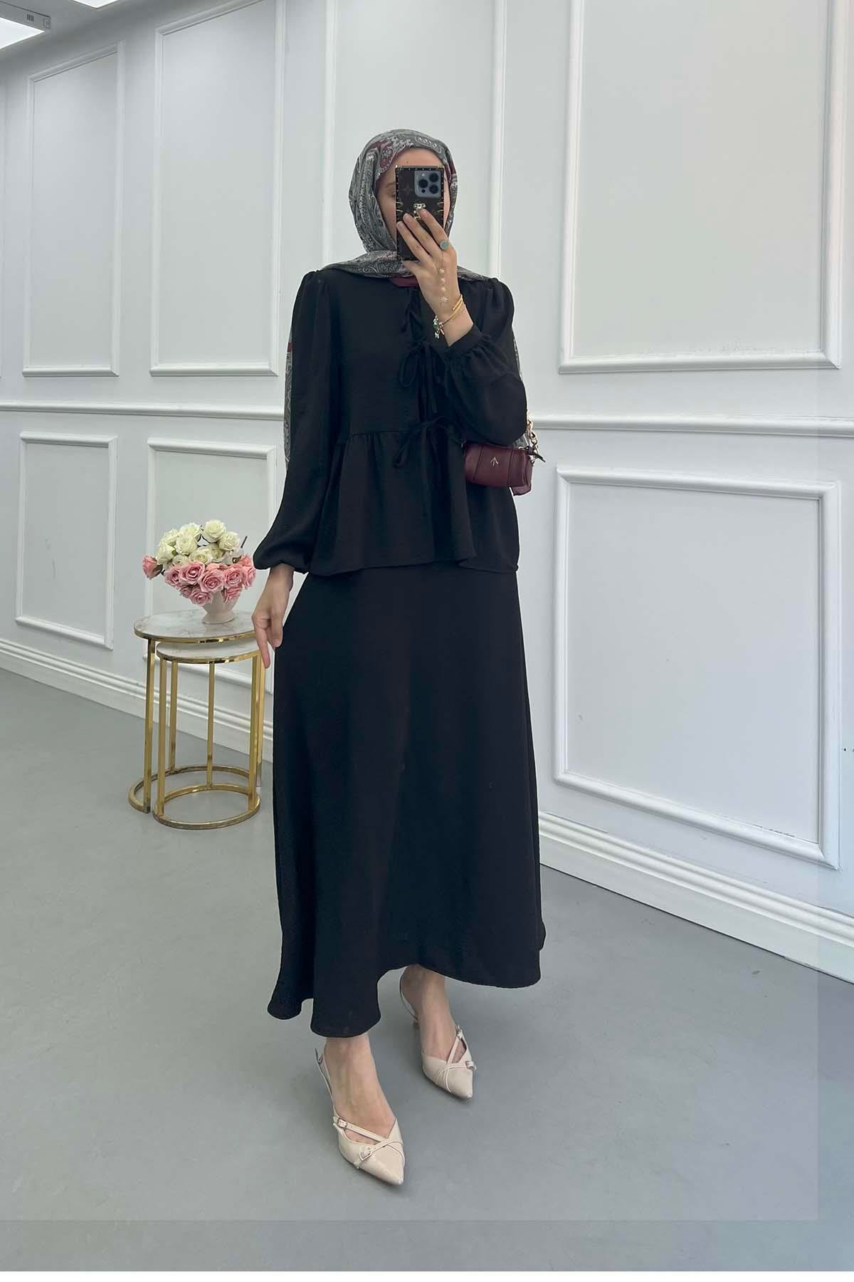 Sare Fashion Tied Skirt Set Black