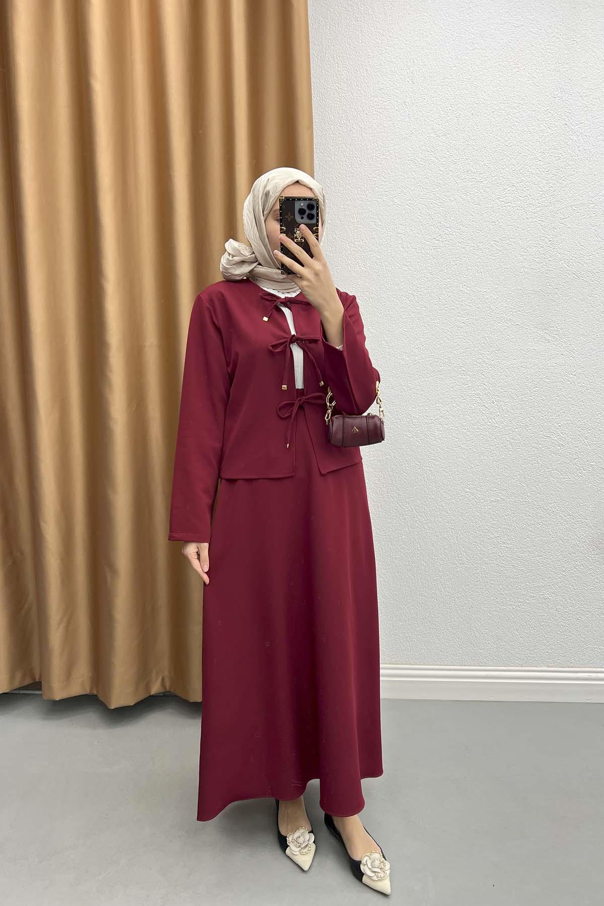 Tied Skirt Suit Claret Red