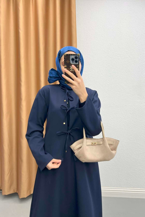 Tied Skirt Suit Navy Blue