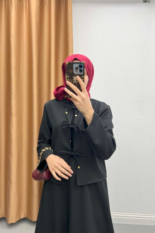 Tied Skirt Suit Black