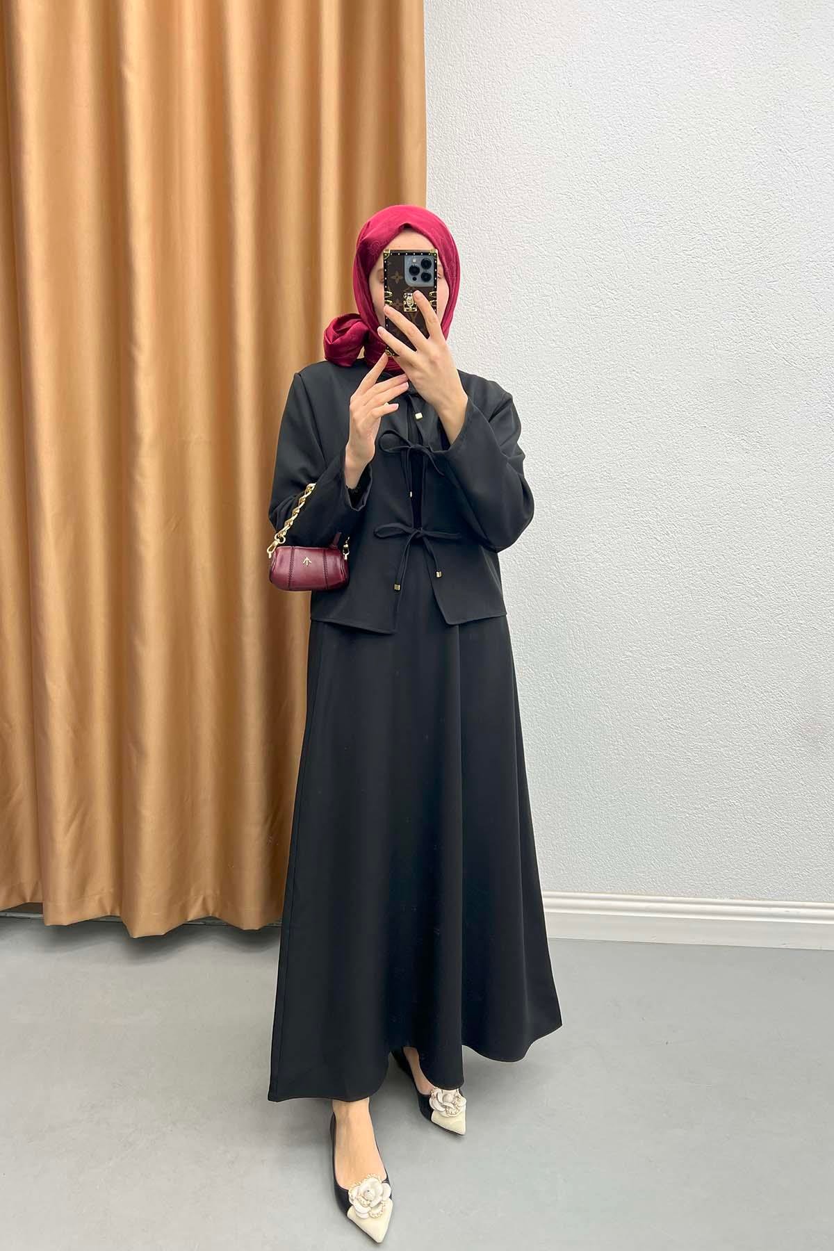 Tied Skirt Suit Black
