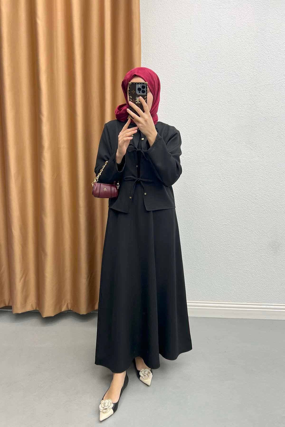 Tied Skirt Suit Black