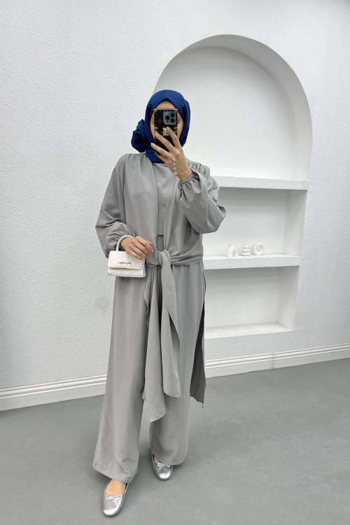 Tied Double Jumpsuit Set Light Gray