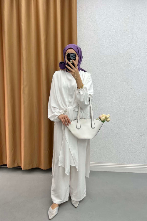 Tied Double Jumpsuit Set White