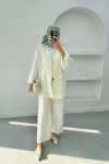 Laced Linen Suit Cream
