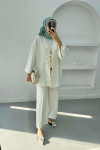 Laced Linen Suit Cream