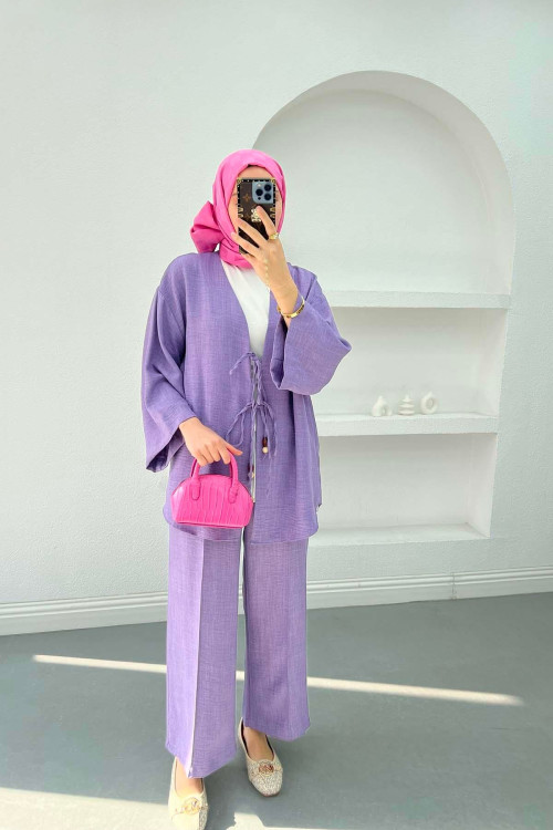 Tied Linen Suit Lilac