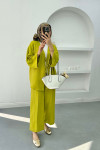 Tied Linen Suit Oil Green