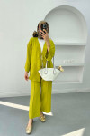 Tied Linen Suit Oil Green