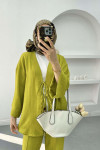 Tied Linen Suit Oil Green