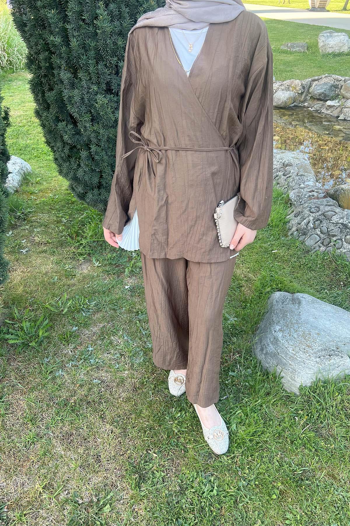 Sare Fashion Tied Kimono Strawberry Set Brown