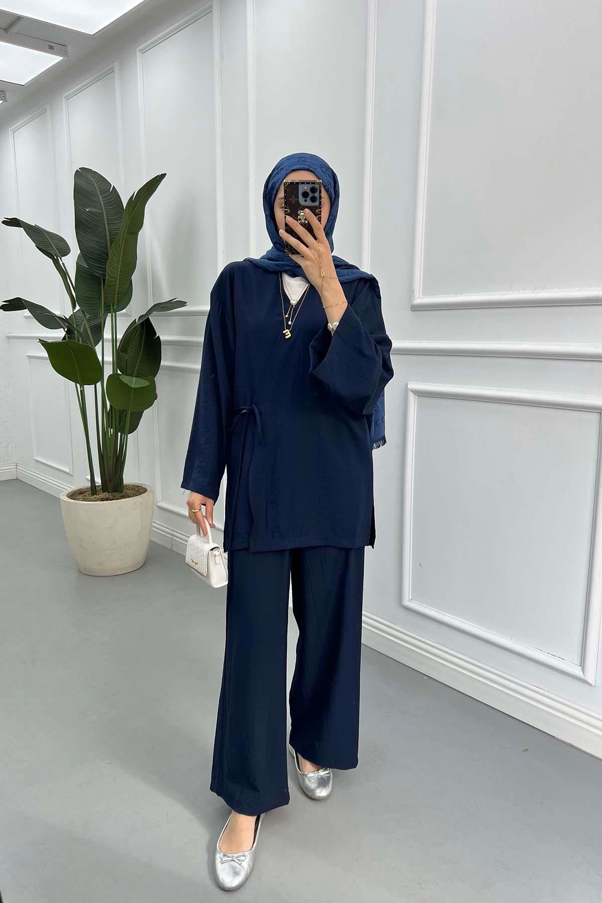 Sare Fashion Tied Kimono Strawberry Suit Navy Blue